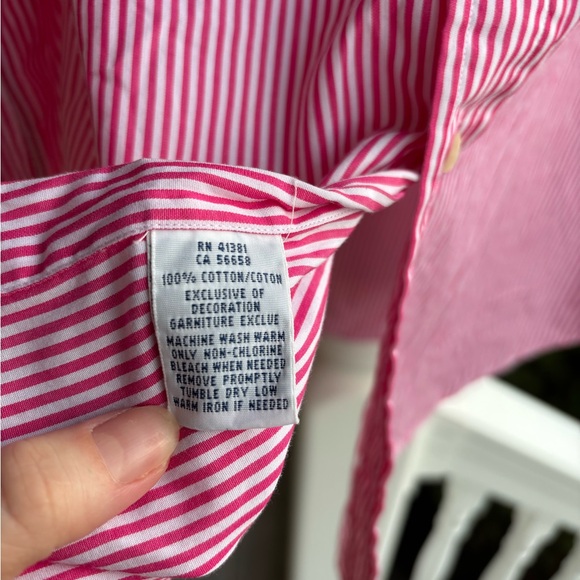 Polo Ralph Lauren Pink and White Striped Button Up Shirt with Blue Polo Logo - Picture 5 of 5